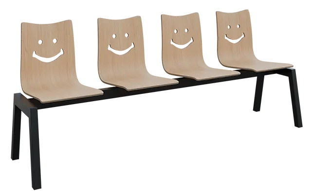 SMILE 4, dřevěná lavice do čekárny, 4-sedák, dub bělený, kostra černá